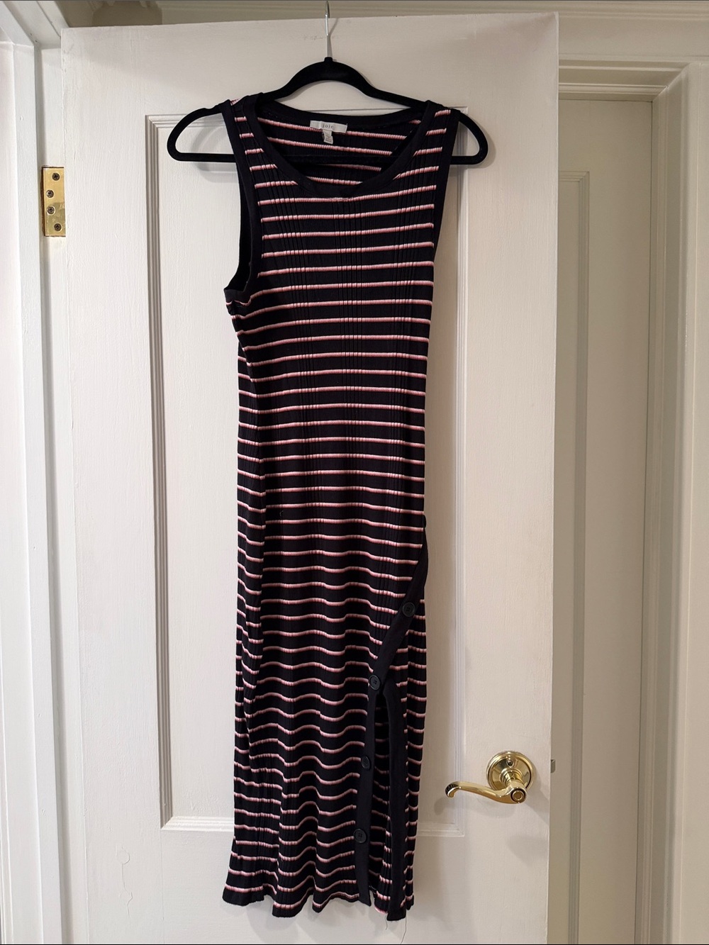 Joie Black and Pink Striped Ribbed Midi Dress